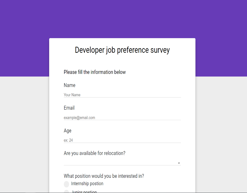 A material design survery form